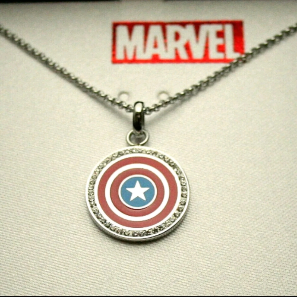 Marvel Comics Captain America Shield Channel Set Ss Necklace Pendant New Nos Box 25$